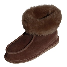 Adam Lambskin Slippers for Men and Women, Merino Sheepskin, Real Leather, Very Warm and Breathable, brown