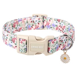 ARING PET Floral Dog Collar-Cute Purple Flower Dog Collars, Adjustable Floral Pet Collars Puppy Collar with Quick Release Buckle