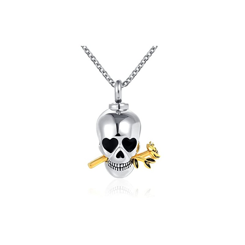 DWJSu Skull Urn Necklace for Ashes for Women Rose Flower