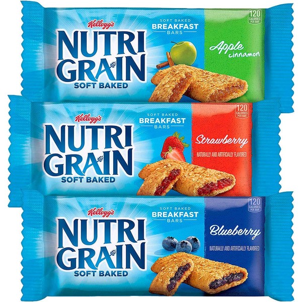 Kellogg's Nutri-Grain, Soft Baked Breakfast Bars, Variety Pack, Good Source of 8 Vitamins and Minerals, 2.6lb case (4 Count)