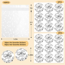 Cookie Bags For Packaging, White Polka Dot Pastry Treat Bags for Party Gift Giving Bakery Bread Candy Chocolate Wrapping Goods with 100 Pieces Sketch Stickers (5.5 x 5.5 Inches, 100 Pcs)