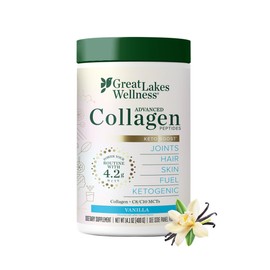 Great Lakes Wellness Keto Boost Advanced Collagen Peptides Powder with 4.2g MCTs - Vanilla Flavored - Nutritiously-Rich Non-Dairy Coffee Creamer or Smoothie Alt - Non-GMO, Kosher - 14.1 oz