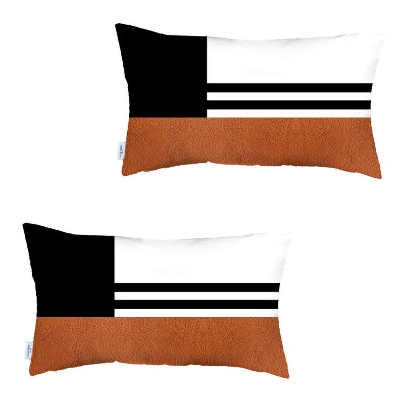 Homeroots Set Of 2 Brown Geometric Lumbar Pillow Covers
