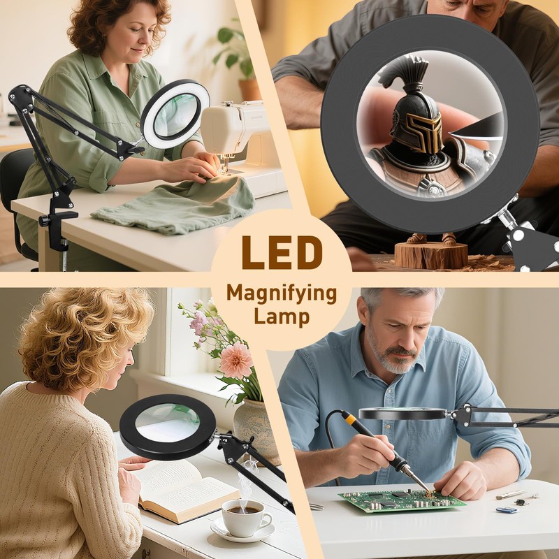 KIRKAS 10X LED Magnifying Lamp with Clamp, Real Glass Lens,