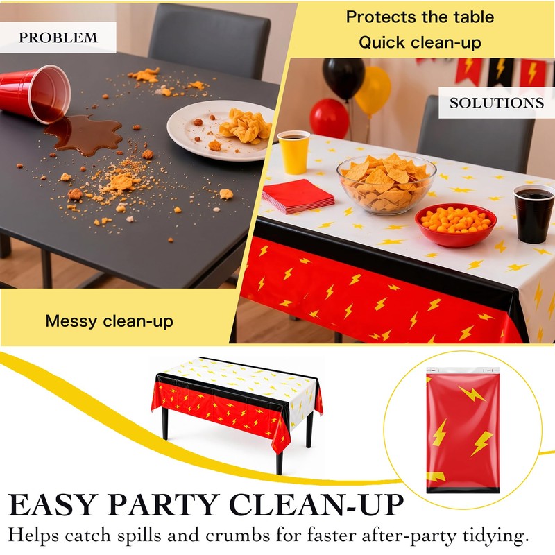 1 Pack Cartoon Tablecloth: Red & White Lightning Bolt Party