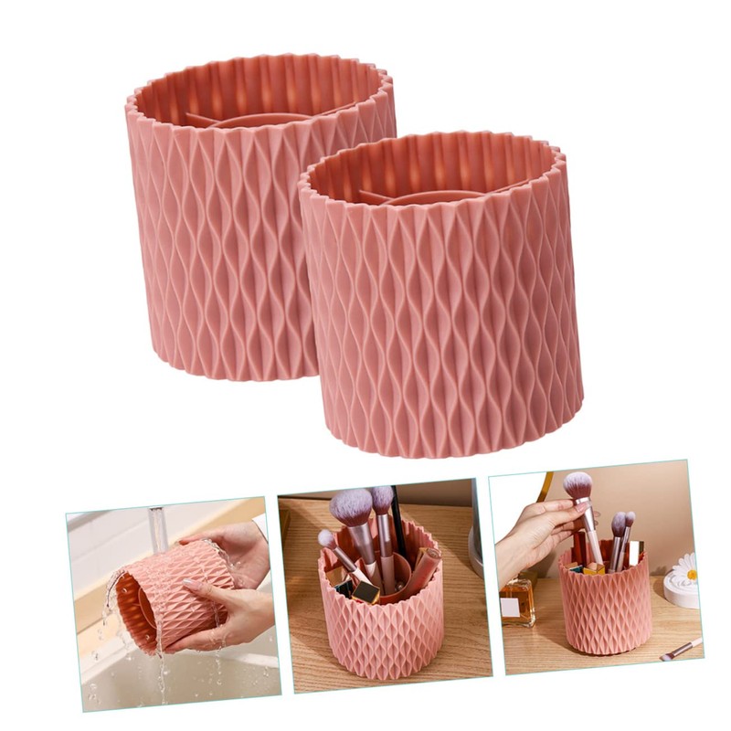 FOMIYES 2pcs Makeup Brush Bucket Rotatable Vanity Brush Organizer and