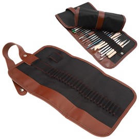 Estuche para lápices, tela Oxford de 24/48/60 cuadrículas, boceto, estuche para lápices de colores, rollo de envoltura para bolígrafos con herramientas de fijación de bandas de plástico en(24 cells)