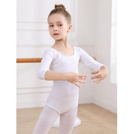 Soudittur Ballet Leotard Girls Children's Ballet Jersey Cotton 3/4 Sleeve Ballet Body Dance Body Gymnastics Leotard for Women Size 110-170, White, 160