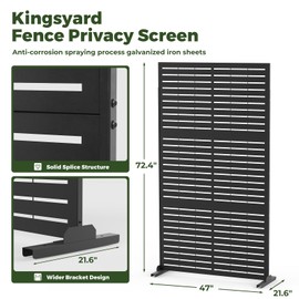 Kingsyard Metal Privacy Screen, 72" H×47" W Outdoor Privacy Screen Freestanding, Decorative Balcony Privacy Screen and Panels for Patio, Air Conditioner, Trash Can, 21.6" Wider Stand Panels, Louvered