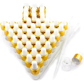Easeen Sample Dropper Bottles, Mini Dropper Bottles with 2 Pcs Plastic Droppers for Traveling Essential Oils DIY Cosmetic Liquid Sample Perfume (Gold, 1ML-100PCS)