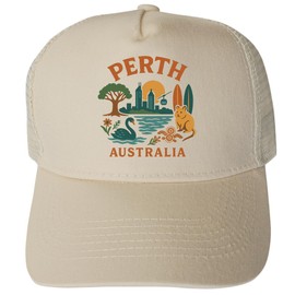 R and R Imports Perth Australia Keepsakes Cream Unisex Mesh Back Trucker Hat with Adjustable Snapback