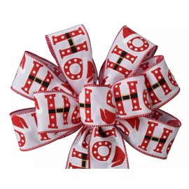 Dogwood Farm Market Christmas Santa Claus Ho Ho Ho Wired 10" Handmade Wreath Bow Holiday - Red White