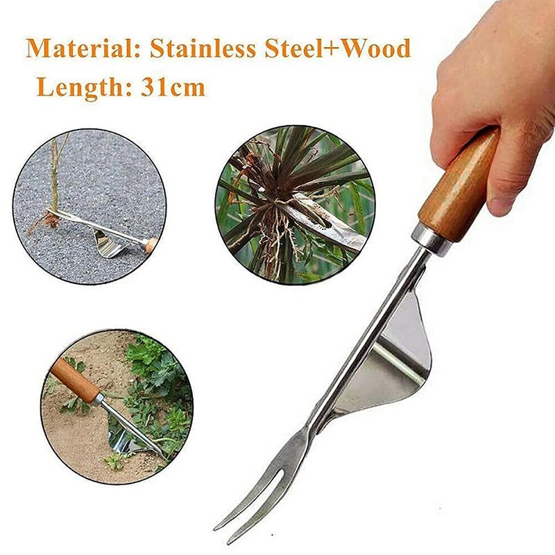 Manual weeder with wooden handle Root weeding, manual weeding tool