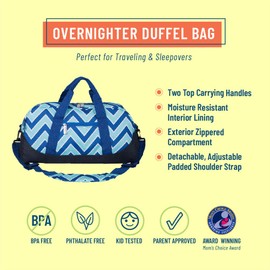 Wildkin Kids Overnighter Duffel Bags for Boys & Girls, Measures 18 x 9 x 9 Inches Duffel Bag for Kids, Carry-On Size & Ideal for School Practice or Overnight Travel, BPA-free (Chevron Blue)