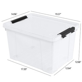 Morcte 4-Pack Clear Plastic Storage Box with Lid and Wheel, 50 L Large Plastic Storage Boxes