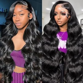 32 inch Body Wave Lace Front Wigs Human Hair 200% Density Pull Go 13x6 HD Transparent Glueless Human Hair Wig for Women Pre Plucked Pre Cut Bleached Knots with Baby Hair