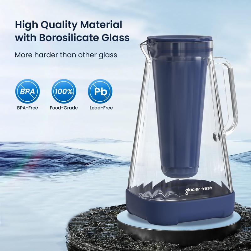 GLACIER FRESH 10 Cup Purela Glass Water Pitcher with 1