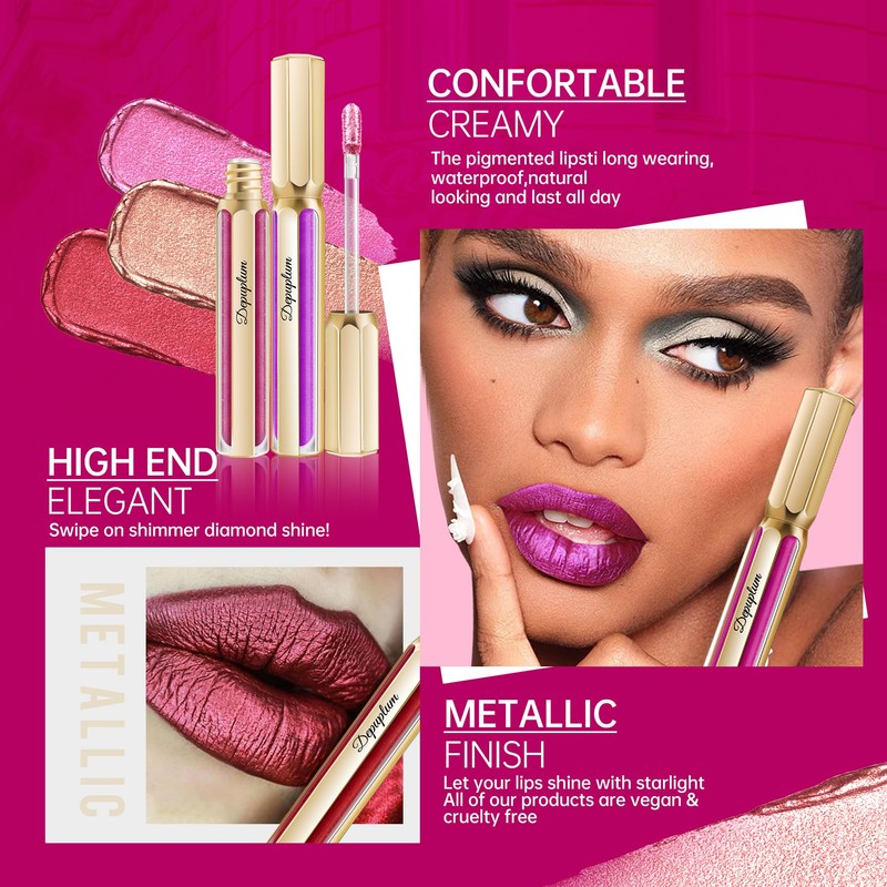 Depuplum Chocolate Lipsticks for Women Metallic Lipstick Long Lasting Non