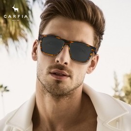 CARFIA Square Polarised Sunglasses for Men UV Protection Eyewear Hand-crafted Acetate Frame CA5508