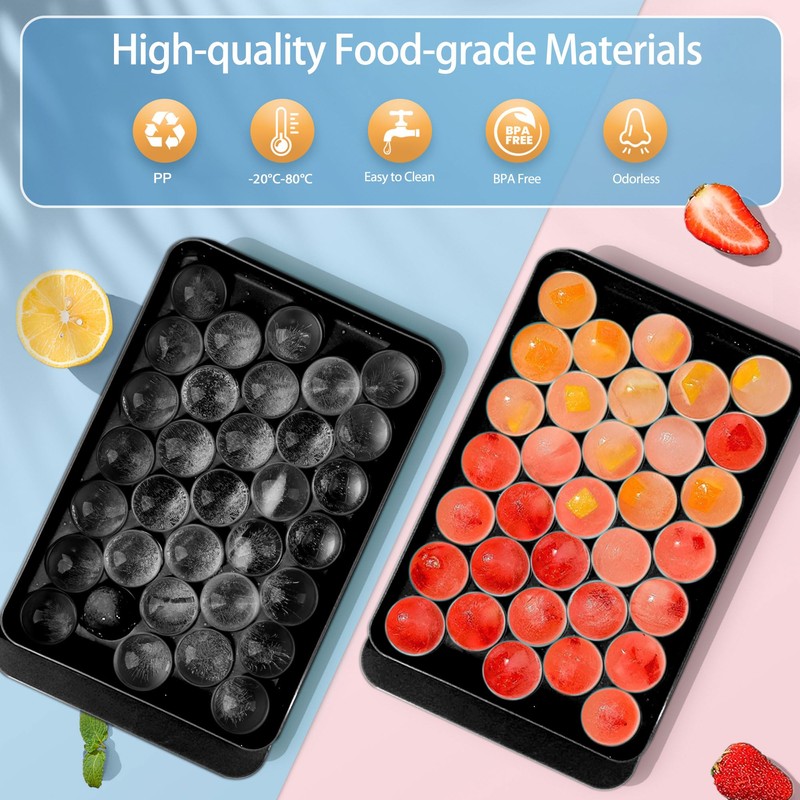 WIBIMEN Ice Cube Tray with Lid and Bin - Round