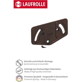 Gedotec Slide Line 55 Sliding Door Trolley Cabinet Track for Sliding Door System Wheels for Lower Rail 30 kg Plastic Brown Pack of 2 Drive for Furniture Sliding Doors