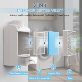 3 in 1 Indoor Dryer Vent Kit, Dryer Vent Box With Stainless Steel Screen Filter, Enhanced Air Quality Water Drawer System,Plus 6 Extra Polyester Filters for Electric Clothes Dryers-2025 New Upgrade