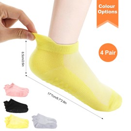 ZTOWOTO 4-Pack Non-Slip Pilates Socks，Soft Yoga Socks For Women With Grip Dots,Grip Socks Full Toe Ankle Grip,Pilates Grip Socks For Home，Workout，Hospital（1 Pair Black/Light Grey/Yellow/Pink）