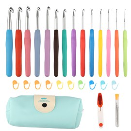 Crochet Set, 14 Pieces, Crochet Hook Set, Crochet Hooks, Crochet Set for Beginners, Crochet, Ergonomics Crochet Hook, 2.0 mm - 10.0 mm Crochet Hooks with Yarn Cutter and Needle for Mother, Friends,