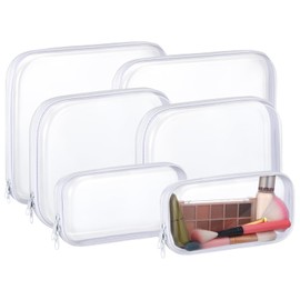 Hoolerry 6 Pcs Zippered Transparent Cases Clear Hard Plastic Zipper Case Portable Double Zipper Pouches Stackable Durable PVC Travel Organizer Bin for Cosmetics Makeup Storage(White,Big,Medium,Small)