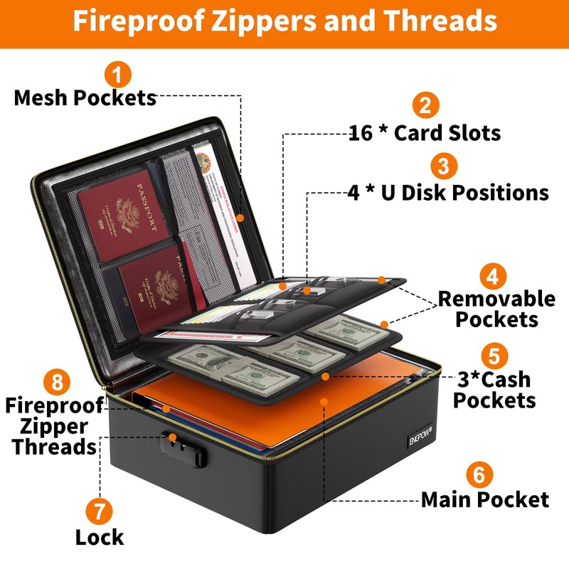 ENGPOW Fireproof Document Box with Lock, Fireproof Water Resistant Heat