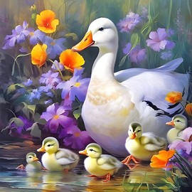 AIRDEA 5D Duck Diamond Art Painting Kits for Adults Beginners Round Full Kits DIY Flowers Diamond Art Kits Ducklings Diamond Art Painting by Number Kits Animals Gem Painting Art 12x12inch