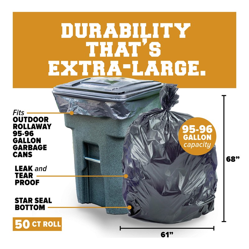 Plasticplace 95-96 Gallon Heavy Duty Trash Bags, Garbage Bags, Puncture-Resistant,