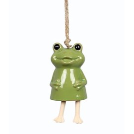 The Bridge Collection Ceramic Hanging Wind Chime - Playful Frog Garden Bell with Rope Hanger and Dangling Legs - Unique Nature Inspired Home and Garden Decor