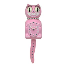 Kit Cat Klock Limited Lady Satin Pink Blue Zircon/Heart Jeweled Clock