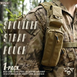 WYNEX Molle Accessories Pouch with Two Version, Backpack Strap Shoulder Attachment Tactical Bag Starps Zipper Pocket Additional Phone Holder for Compass Bottle, Khaki (Zipper Ver.) (WY-0216K-A1)