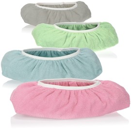 com-four® 4 x Mop Slippers for Floor Cleaning, Reusable Cleaning Shoes, Absorbent Microfibre Floor Mop, Washable up to 60 °C (Pack of 4, Subtle Colours)