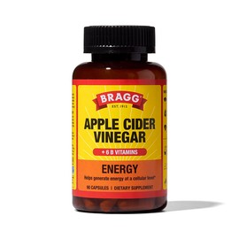Bragg Energy Cpsulas de vinagre de sidra de manzana con vitaminas B-12, 90 cpsulas, control de peso, sin OMG, vegano, sin gluten, sin azcar, ayuda a  