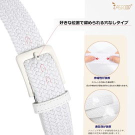 JASGOOD Men's Golf Belt, Women's, Mesh, Knitted, Unisex, No Holes, Stretchable, Elastic Belt, Elastic Waist, Stepless Adjustment, Freely Stretchable, 03-white (white buckle)