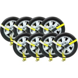 "4-Pack Heavy Duty Lasso Ratchet Straps with J Hook Wheel Nets - Ideal for Auto Tow, Towing, Car Hauling, and Secure Tie-Downs" - Size: 8 - Pack