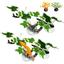 kathson 4 PCS Reptile Corner Branch Resin Snake Climb Tree Branch Decor Reptile Branches for Climbing with Suction Cups Frog Terrarium Plants for Lizard Bearded Dragons Gecko