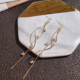 Women's Hanging Earrings, Women's Long Earrings Hanging, Long Tassel Wave Earrings, Crystal Earrings Hanging for Women, Hypoallergenic Charm Jewellery Gifts for Women Girls Bride, Zinc