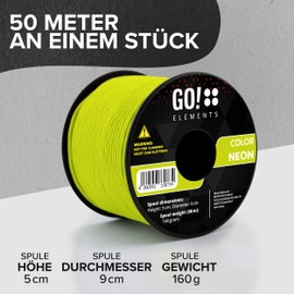 GO!elements 50 m Paracord 2 mm Rope Made of Tear-Resistant Nylon Cord – Paracord 100 Type I Survival Cord – Tear-Resistant up to 45 kg – Suitable as All-Purpose Rope, Repair Cord, Mason's Cord,