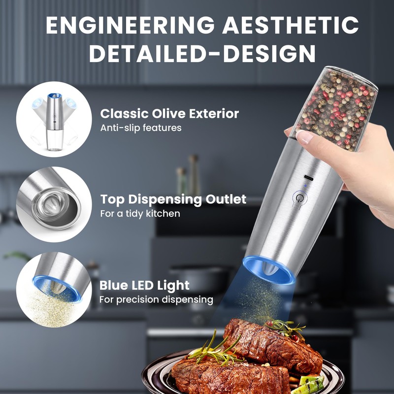 UNNEES Rechargeable Electric Salt and Pepper Grinder set of 2,