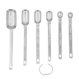 6PCS Rectangle Measuring Spoon Set Stainless Steel Accurate Clear Marking Easy to Clean with Buckle Cooking Utensils for Kitchen Silver