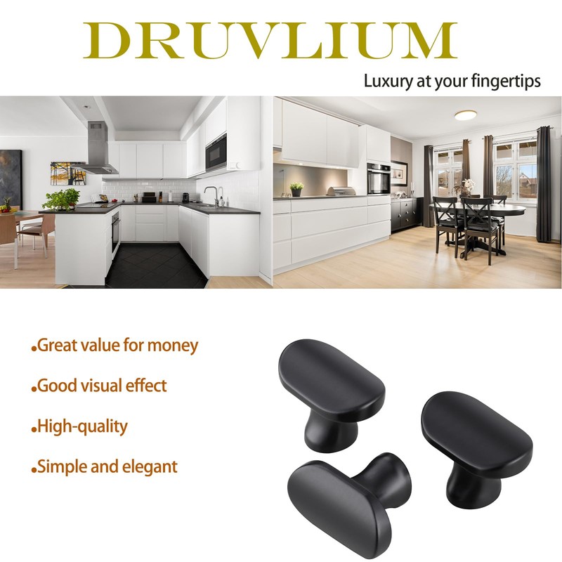 Druvlium Black Drawer Knobs 10 Pack 32mm Length Black Door