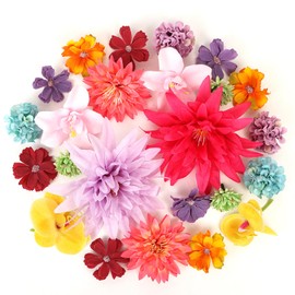 LARDUX 24 PCS Artificial Flower Heads-Craft Fake flower Decoration Mini Silk colourful Flower Heads Bulk Mix for DIY Wedding Party Hair Accessory Scrapbooking Home Decor