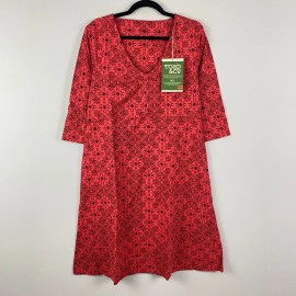Toad&Co Toad & Co Rosalinda Dress Pockets Cranberry Patchwork Print V Neck Size XL