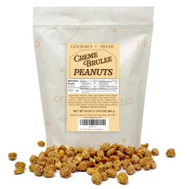 Premium Roasted Cremè Brulee Crunchy Peanuts, Gourmet Nuts with Cremè Brulee Coating, Candied Peanuts – Nut Topping for Ice Cream, Sweet Snack – 32 Ounce Resealable Bag
