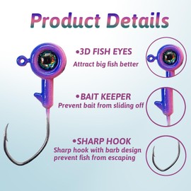 Bombite Crappie Jig Heads Crappie Jigs with 3D Eyes,40Packs Crappie Jigs Heads Crappie Lures Bass Trout Panfish Jig Heads for Fishing 1/16oz