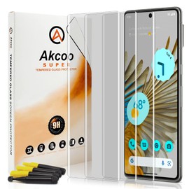 Akcoo [3 Pack Pixel 7 Pro Screen Protector, Tempered Glass [UV Set], Edge to Edge Full Screen Adhesive [Scratch Repair], Sensitive Touch, Fingerprint-ID Compatible
